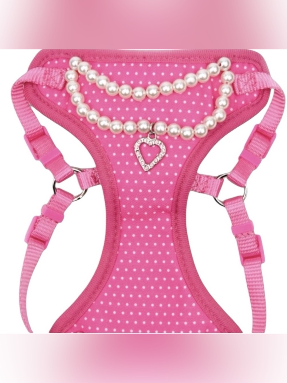 Vibrant Life Pink Polka Dot Dog Harness With Pearl Necklace